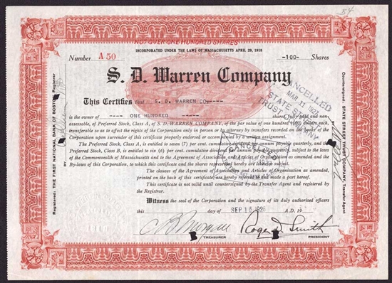 S.D. Warren Company - Treasury Stock - 1926