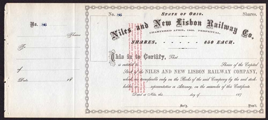 Niles and New Lisbon Railway Company - 1870s