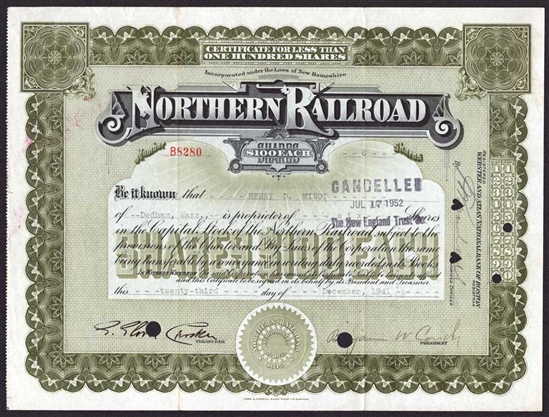 Northern Railroad Stock Certificate - 1941