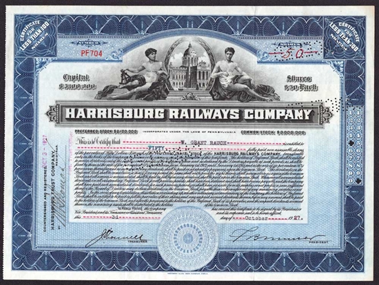 Harrisburg Railways Company Stock Certificate - 1927