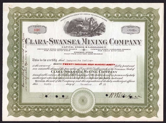 Clara-Swansea Mining Company - 1926 - Nevada
