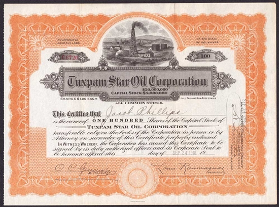 Tuxpam Star Oil Corp Stock Certificate - 1918