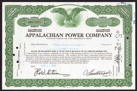 Appalachian  Power Company  Stock Certificate