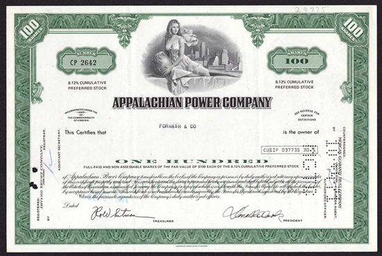 Appalachian  Power Company  Stock Certificate