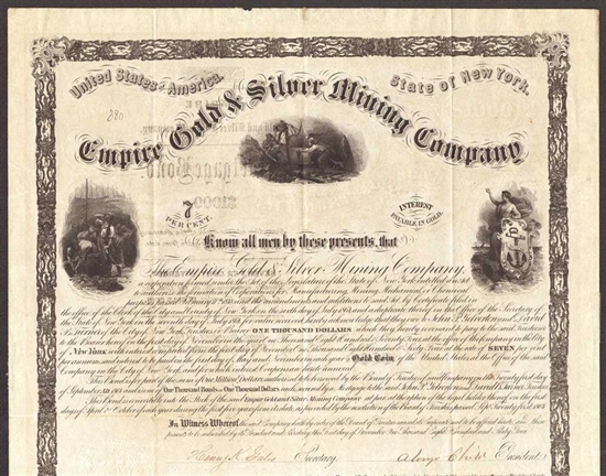 Empire Gold & Silver Mining Company Gold Bond - 1864