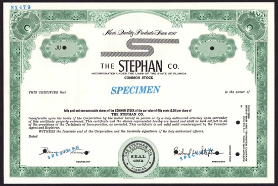 The Stephen Co Specimen Stock Certificate