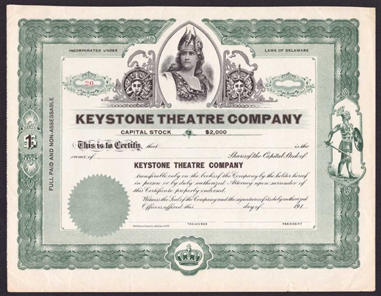 Keystone Theatre Company Stock Certificate - 191_