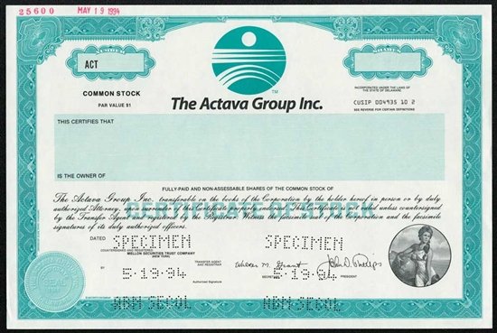 The Actava Group Inc Specimen Stock Certificate
