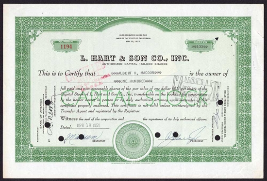 L. Hart & Sons Co., Inc. - 1951