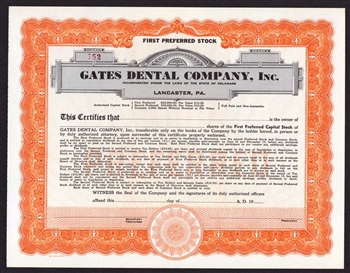 Gates Dental Company, Inc. Stock Certificate