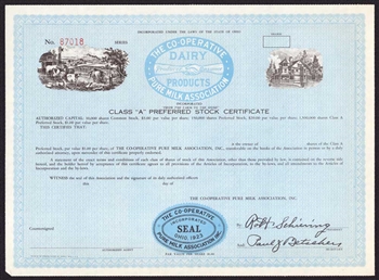 The Co-Operative Pure Milk Association Stock Certificate - Ohio