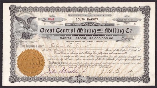 Great Central Mining & Milling Co - 1905 - South Dakota