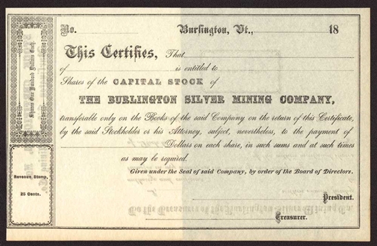 The Burlington Silver Mining Company - Vermont - 1800s