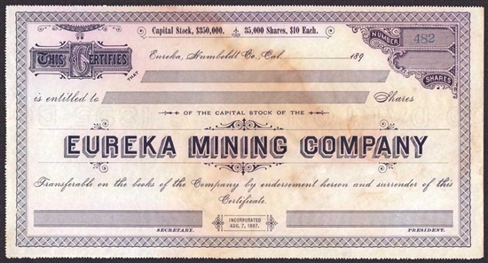 Eureka Mining Company - 1890s- California