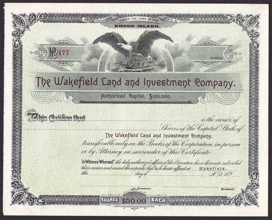 The Wakefield Land and Investment Company - 1890s - Rhode Island