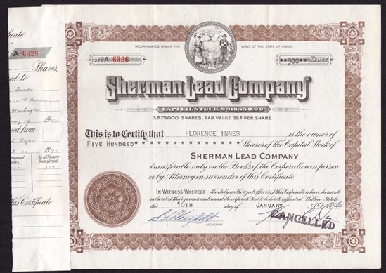 Sherman Lead Company - Signed by Henry L. Day
