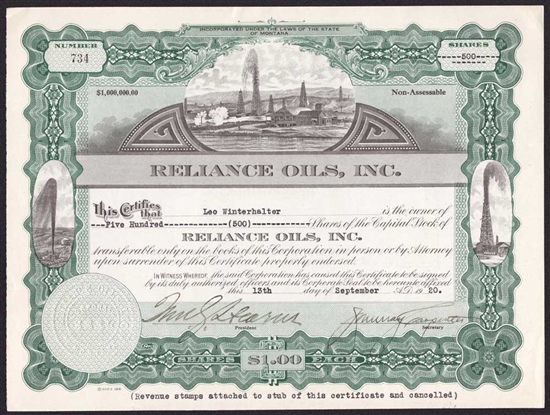 Reliance Oils, Inc.  - 1920 - Montana