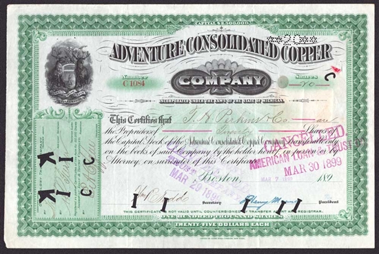 Adventure Consolidated Copper Company - 1899 - Michigan