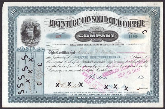 Adventure Consolidated Copper Company - 1899 - Michigan