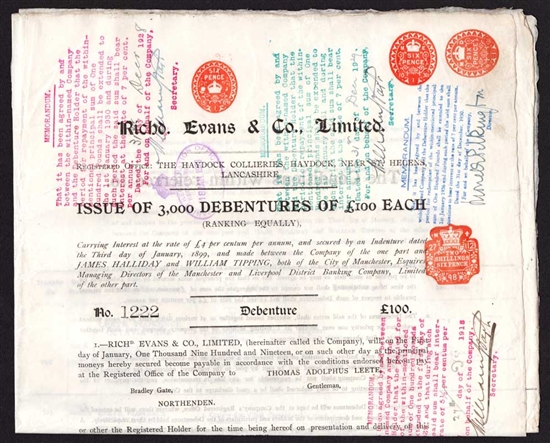 Richard Evans & Co., Limited Bond - 1899 - Lancashire, UK