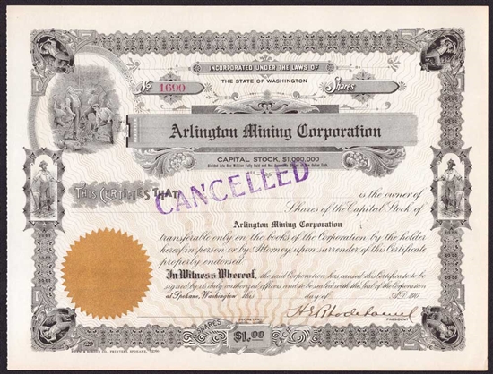 Arlington Mining Corporation Stock Certificate - 190_