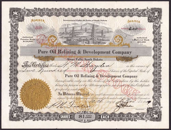Pure Oil Refining & Development Company - 1919 - South Dakota
