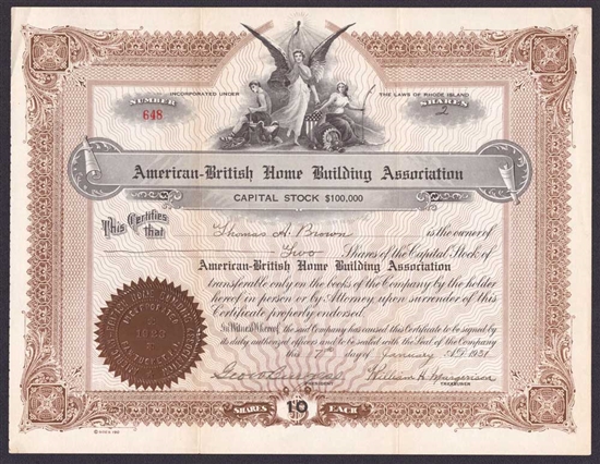 American-British Home Building Association - 1931 - Rhode Island
