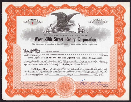 West 29th Street Realty Corporation - Certificate #4