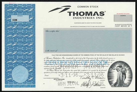 Thomas Industries Inc Specimen Stock Certificate