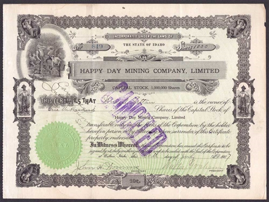 Happy Day Mining Company, Ltd  - 1907 - Idaho