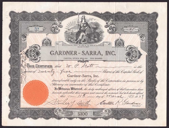 Gardner-Sarra, Inc. - 1929 - California