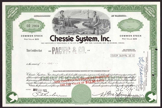 Chessie System, Inc. Stock Certificate -1975