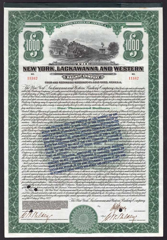 New York, Lackawanna and Western Railway Co Gold Bond - 1922