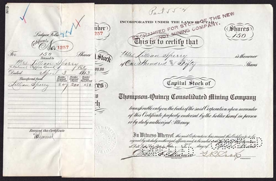 Thompson-Quincy Consolidation Mining Company - 1913