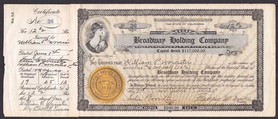 Broadway Holding Company -1925 - Certificate #36