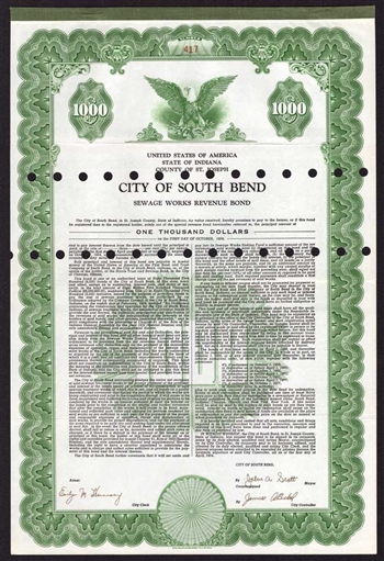 City of South Bend Sewage Works Revenue Bond - 1954