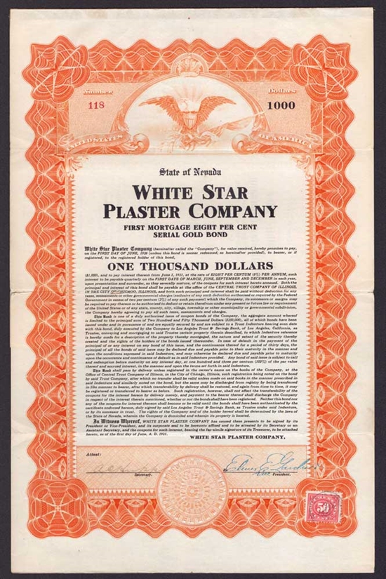 White Star Plaster Company Gold Bond - 1921 - Nevada