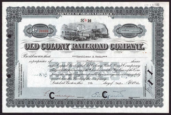 Old Colony Railroad Company Stock Certificate - 1946