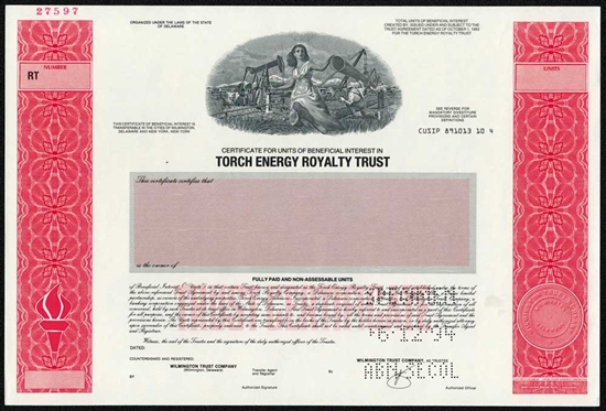 Torch Energy Royalty Trust Specimen Stock Certificate