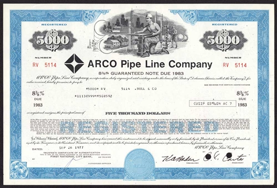 ARCO Pipe Line Company $5000 Bond - 1977
