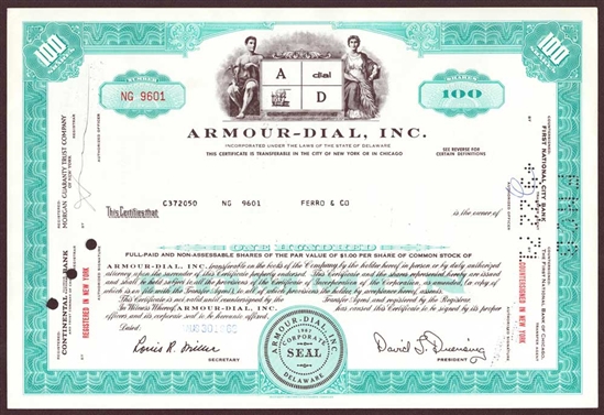 Armour-Dial, Inc. Stock Certificate