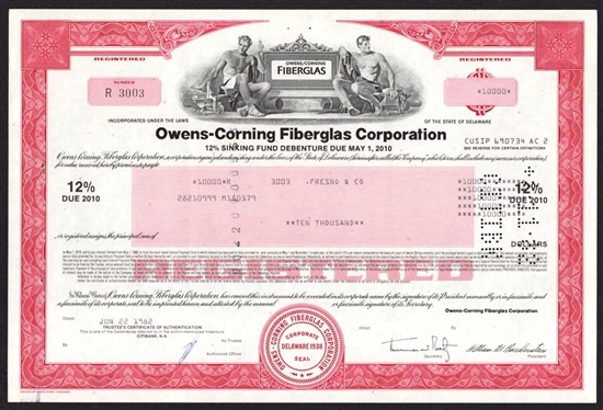 Owens-Corning Fiberglass Corp $10,000 Bond