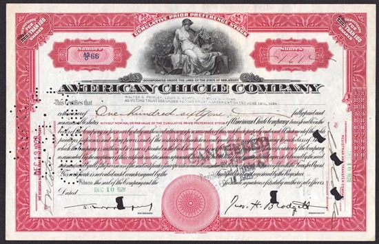 American Chicle Company Stock Certificate - 1928