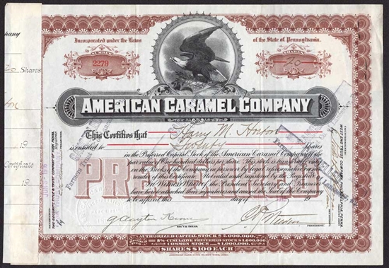 American Caramel Company Stock Certificate - 1916