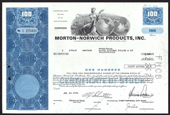 Morton-Norwich Products, Inc. Stock Certificate