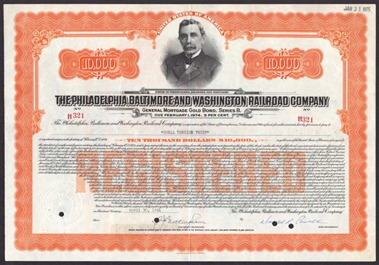 The Philadelphia, Baltimore and Washington Railroad Company $10,000 Gold Bond