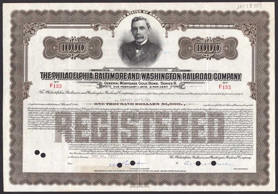 The Philadelphia, Baltimore and Washington Railroad Company $1000 Gold Bond