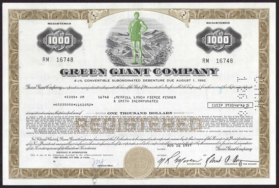 Green Giant Company $1000 Bond
