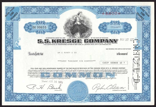 S.S. Kresge Company Stock Certificate