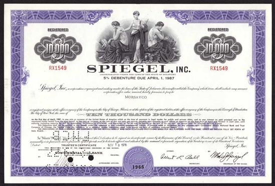 Spiegel, Inc. $10,000 Bond Certificate